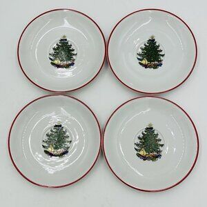 Cuthbertson American Christmas Tree Red Band 6" Saucer Set of 4 Vintage